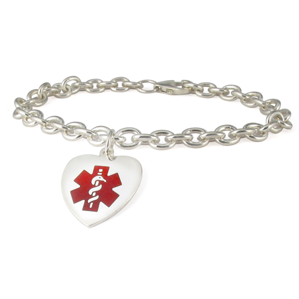 Sterling Silver Heart Red Charm Bracelet