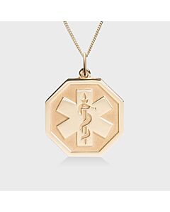 gold octagon shape medical id pendant, embossed with emblem 
