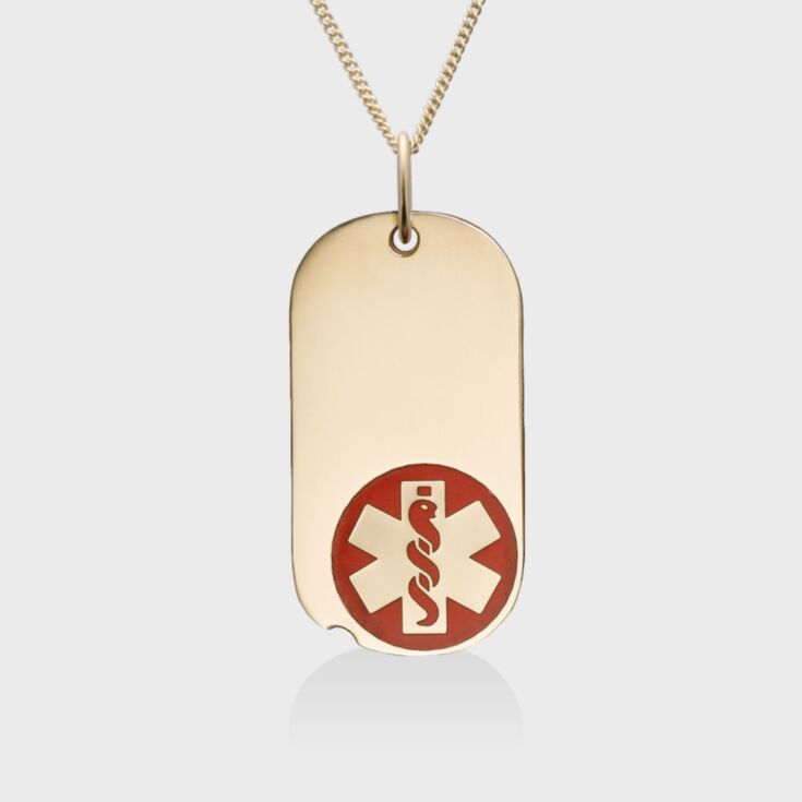 mini military style medical id necklace with sterling silver oval tag red medical emblem design