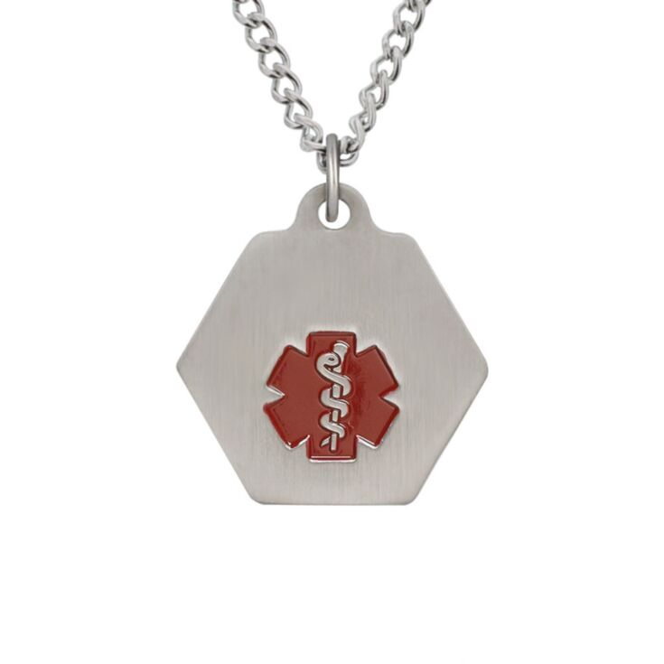 Stainless Steel small medical id chain necklace with pendant and red medical emblem design