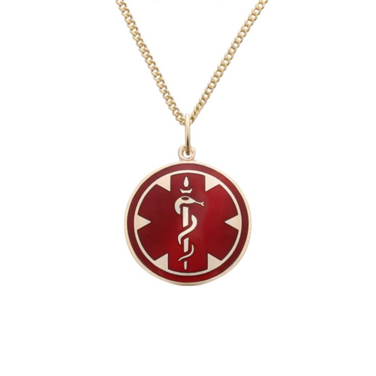 Red medallion charm gold pendant for women's medical id necklace