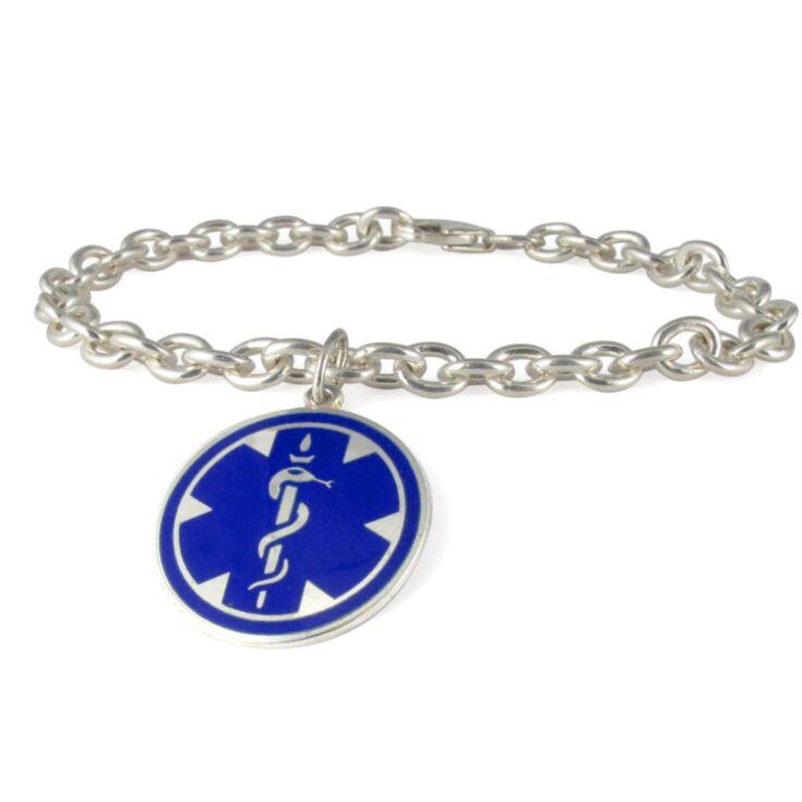 Silver Medallion Blue Charm Medical Bracelet