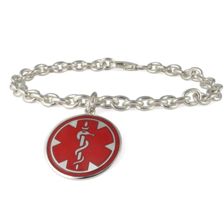 Silver Medallion Charm Medical Bracelet