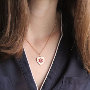 heart-shaped medical id necklace for women, curb style gold chain