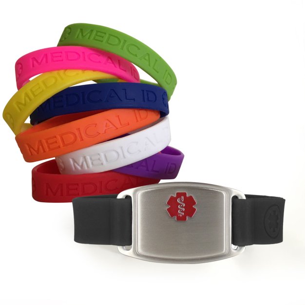 colorful silicone medical id bands, multi-color and multi-bundle set, interchangeable back-up IDs