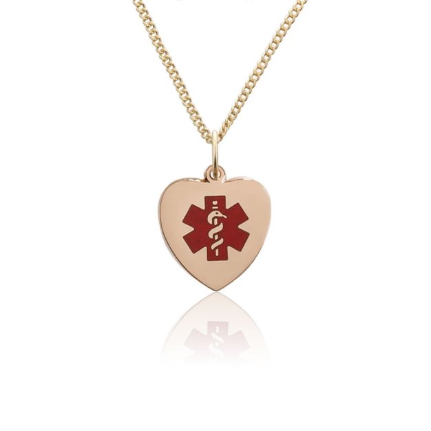 heart-shaped medical id necklace for women, curb style gold chain