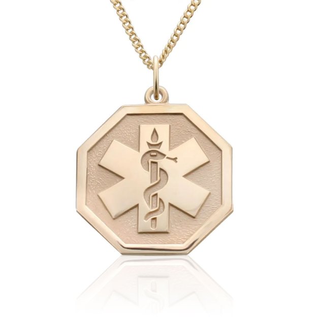 unisex gold and octagon shape pendant for medical id necklace