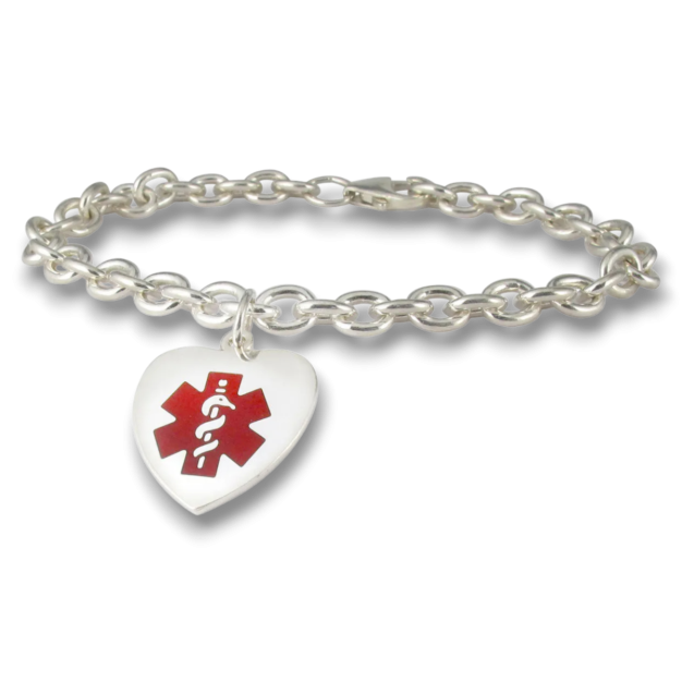 silver red heart charm bracelet