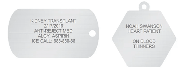 Engraving examples for medications