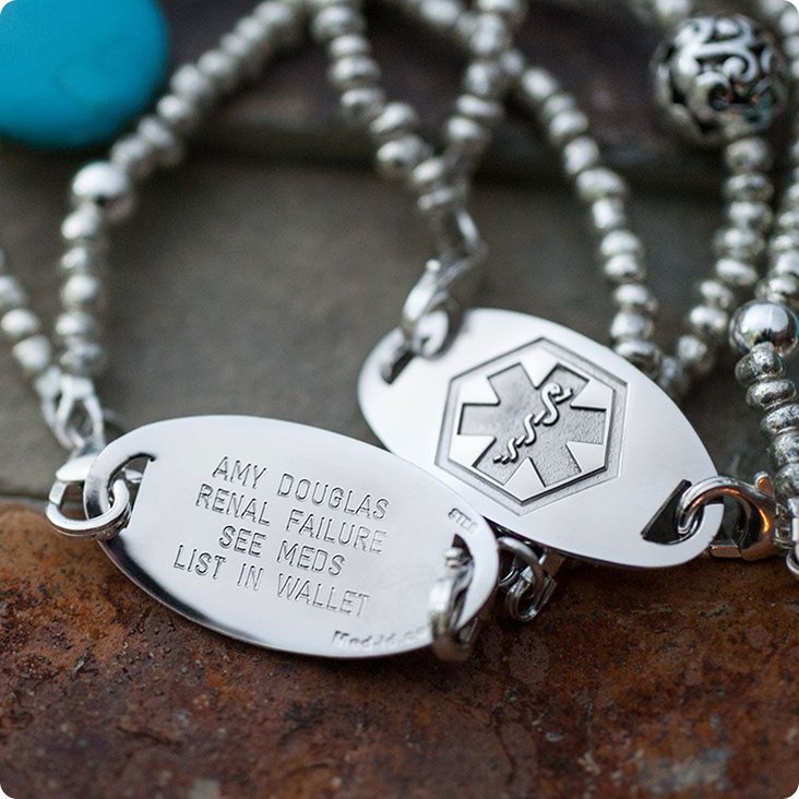Medical ID engraving close-up