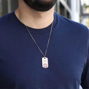 gold military style dog tag medical id pendant