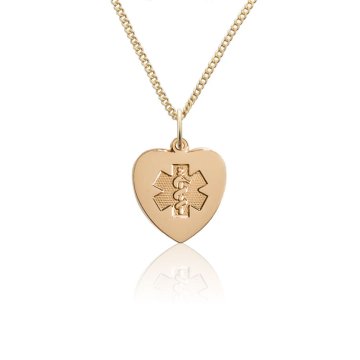 Heart-shaped gold pendant with embossed medical emblem
