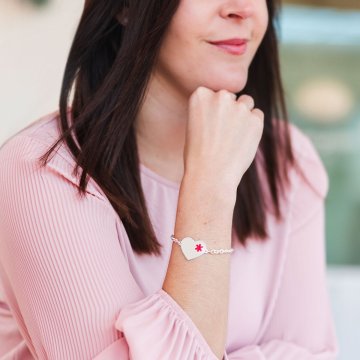 Sterling Silver Zoe Heart Station Red Bracelet