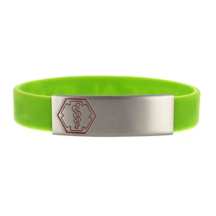 Buy Stainless Steel Sleek Red Outline on Green Silicone Universal Medical ID