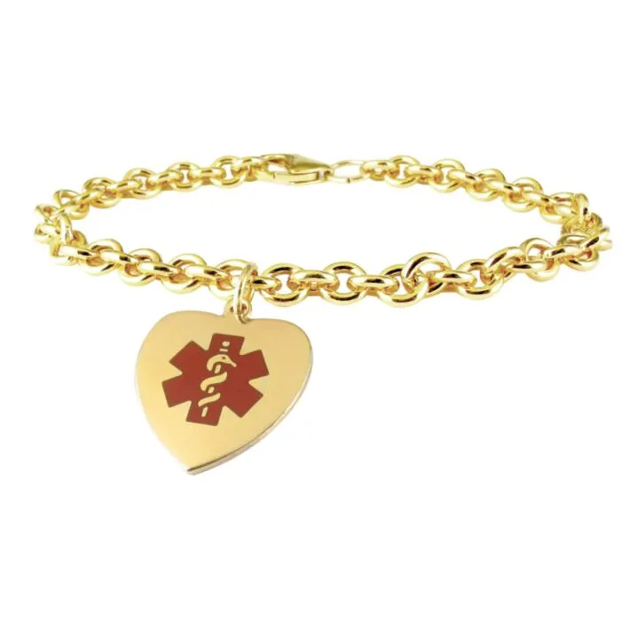 Purchase 10ct Rolled Gold Heart Red Charm Bracelet Universal Medical ID